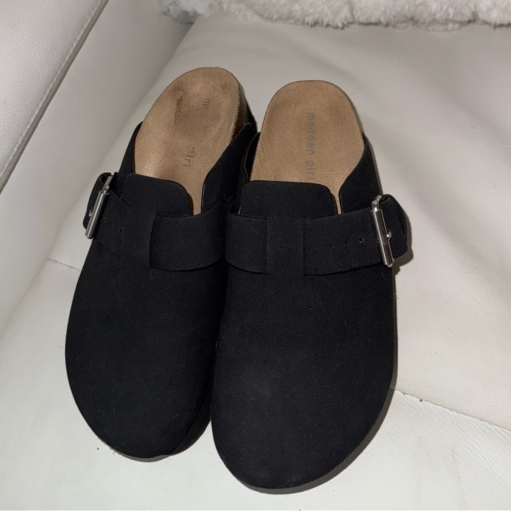 Madden Girl Black Buckle Mules
